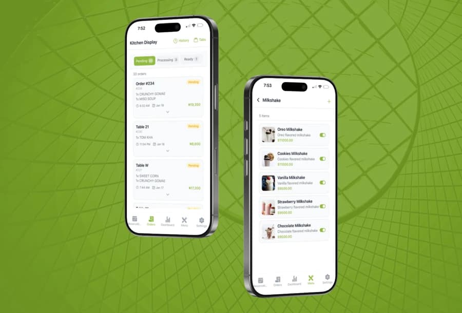 The Dinesurf vendor app shown on a phone