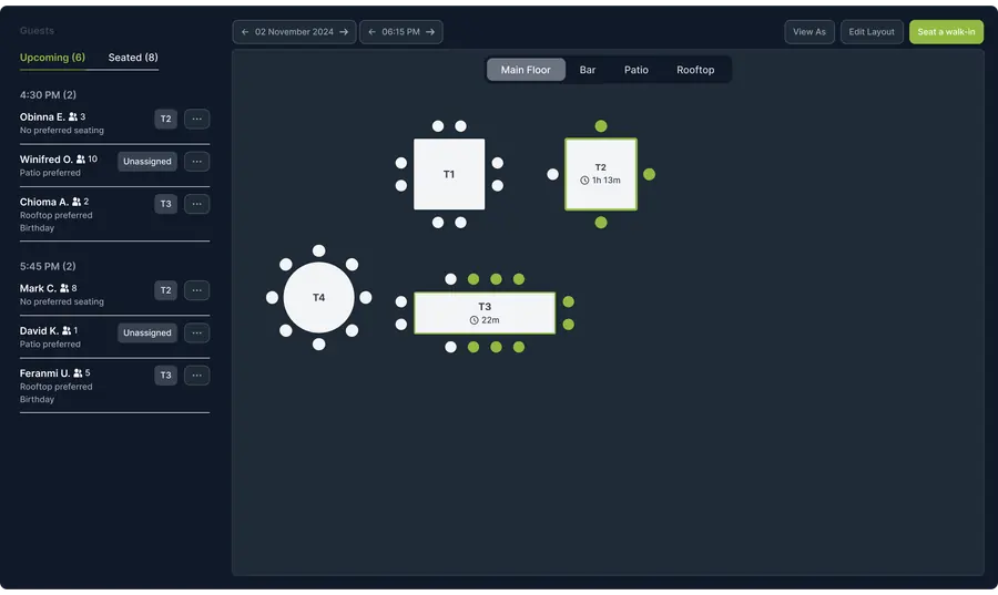The Dinesurf table and marketing management view